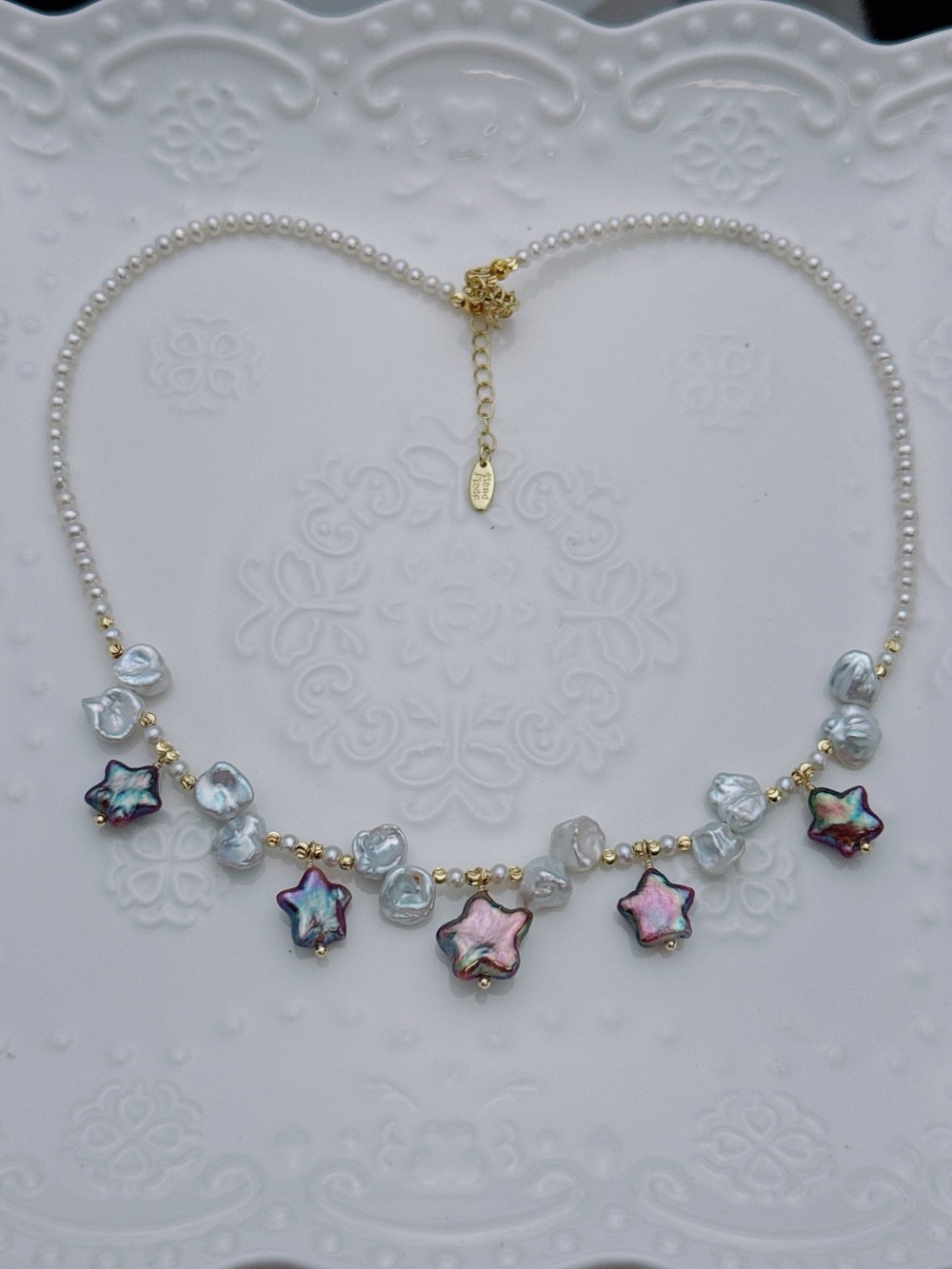 26X400 Handmade Freshwater Pearl with Star Baroque Pearls Dainty Necklace 16+2”